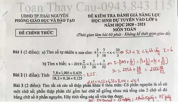 de thi dap an vao lop 6 CVA mon toan 2020-2021