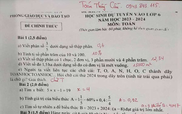 de thi + dap an toan lop 6 chu van an 2023-2024